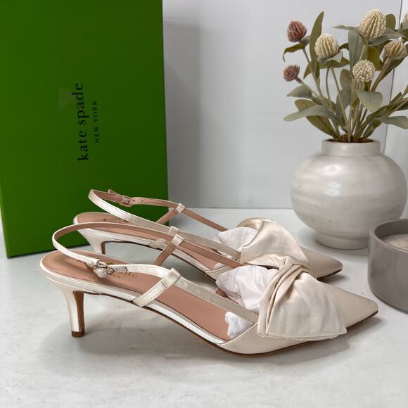 Kate Spade Marseille Kitten Heels Slingback Ivory Bridal Women's 9.5B - Picture 3 of 11